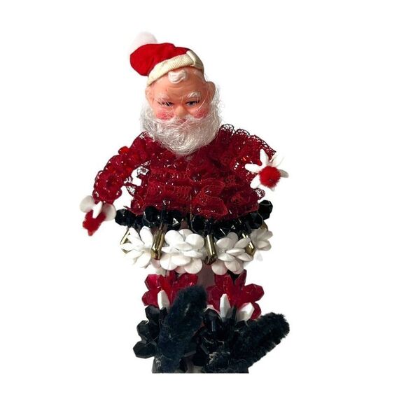 Beaded Lot 5 Handmade Christmas Ornaments Angels Santa Candy Cane Wreath Retro - Picture 2 of 15